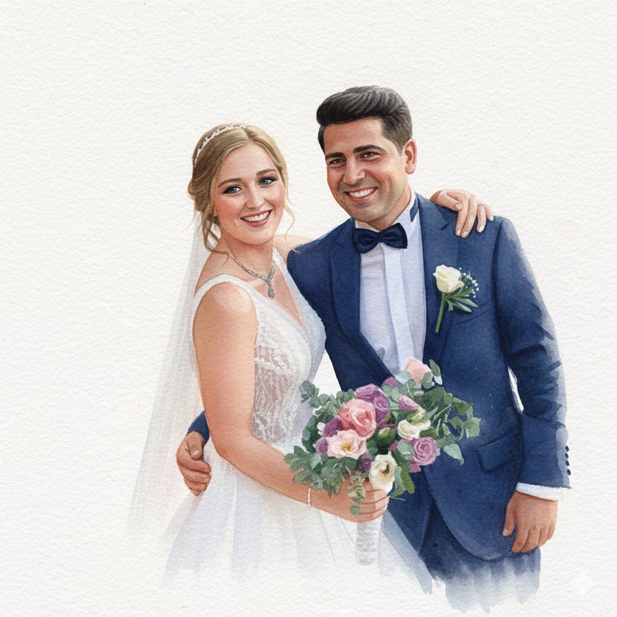 Hand-painted watercolour portrait in a classic frame